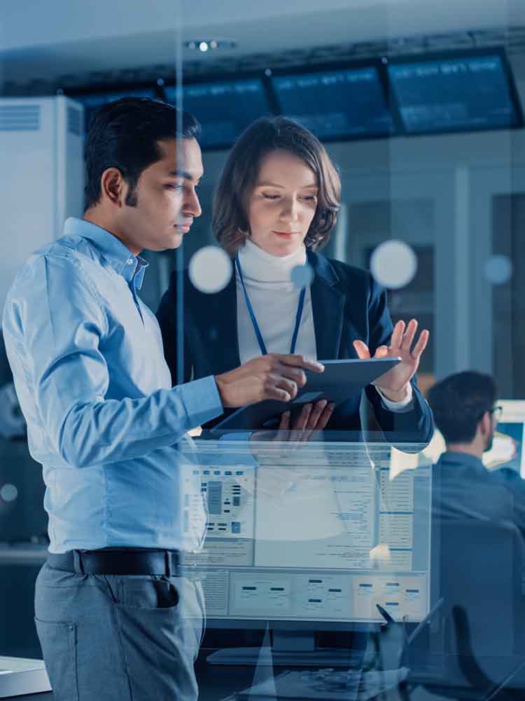 male and female coworker using ai technology