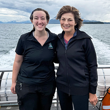 Aleah Little on Alaskan tour boat with San Jacinto College Chancellor Dr. Brenda Hellyer